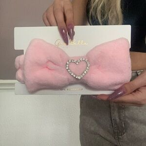 Pink Spa Headband with Heart Crystal Accent